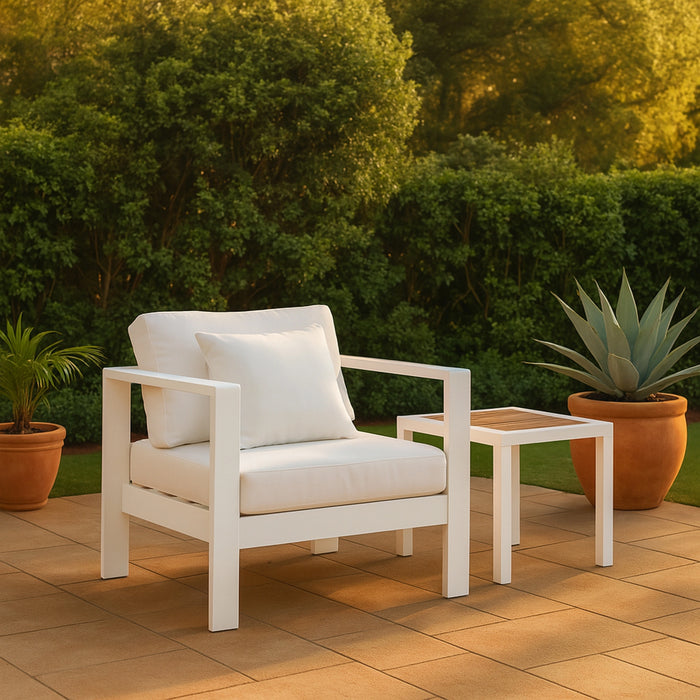 Nizuc White Waterproof Fabric Outdoor Patio Aluminum Arm Chair