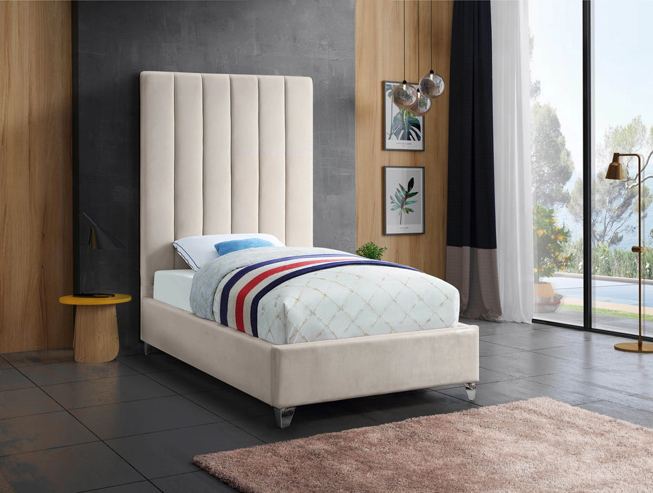 Via Cream Velvet Twin Bed