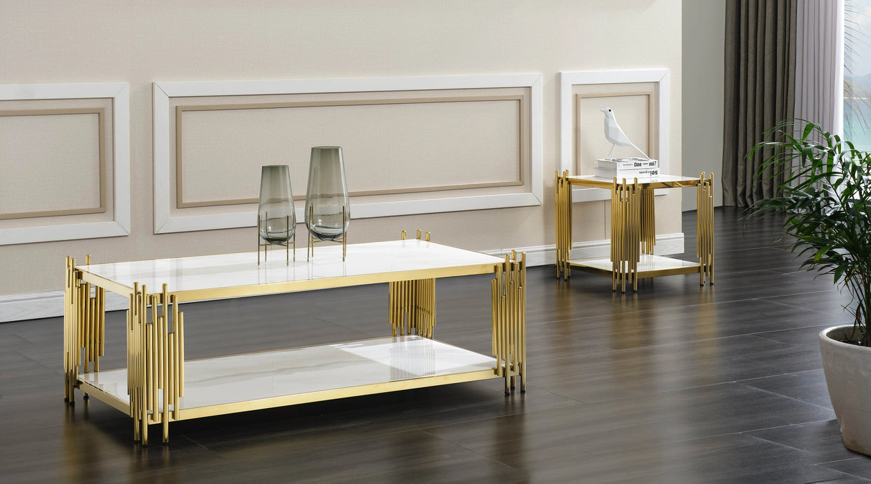 Jaden Modern Style Marble End Table with Metal Base