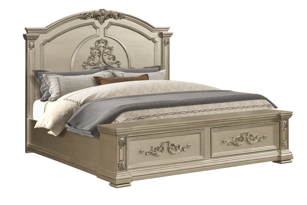 Alicia Transitional Style Queen Bed in Beige finish Wood