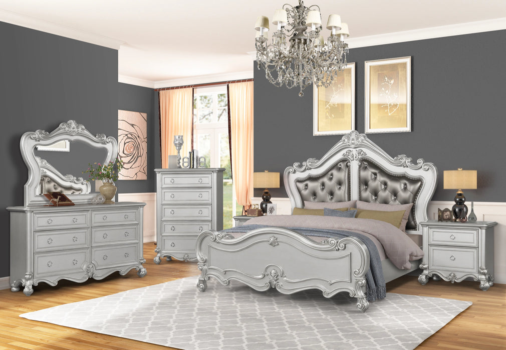 Adriana Transitional Style Nightstand in Silver finish Wood