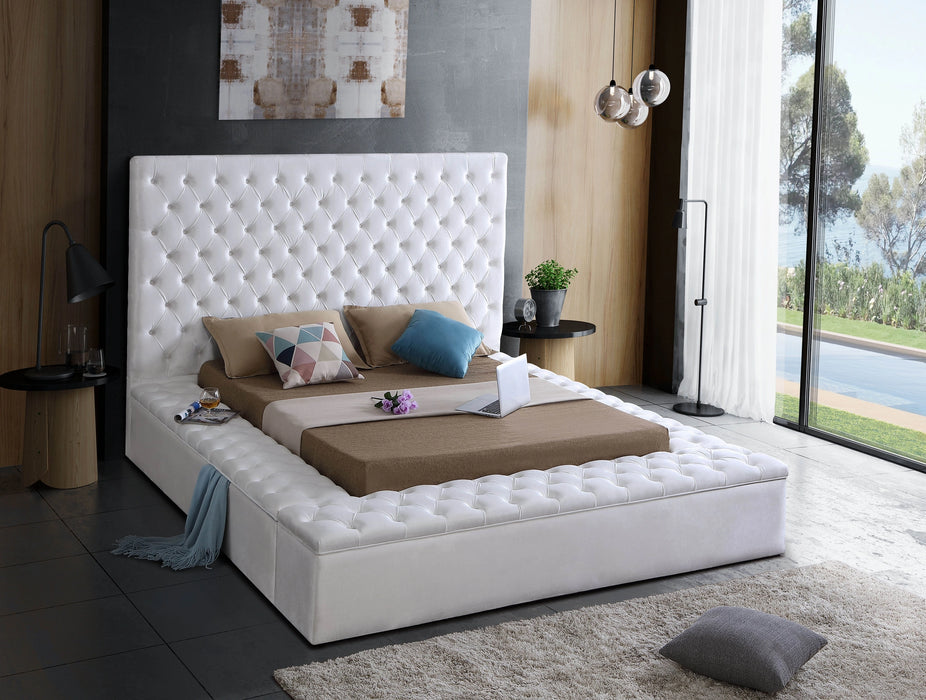 Bliss White Velvet Queen Bed (3 Boxes)