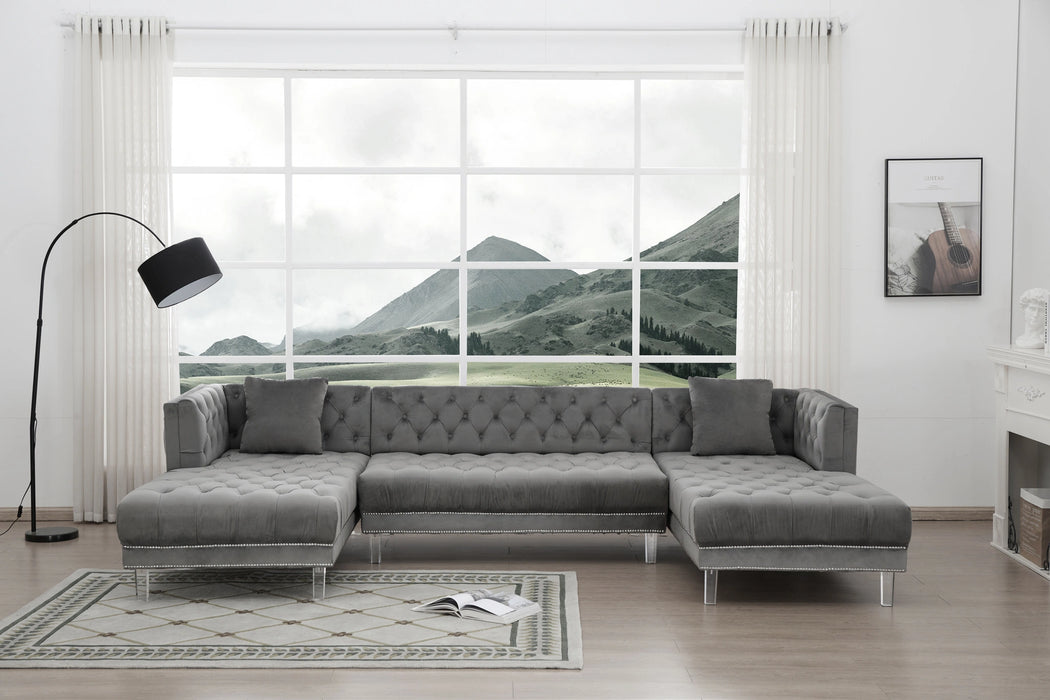Salma Modern Style Gray Sectional with Acrylic legs
