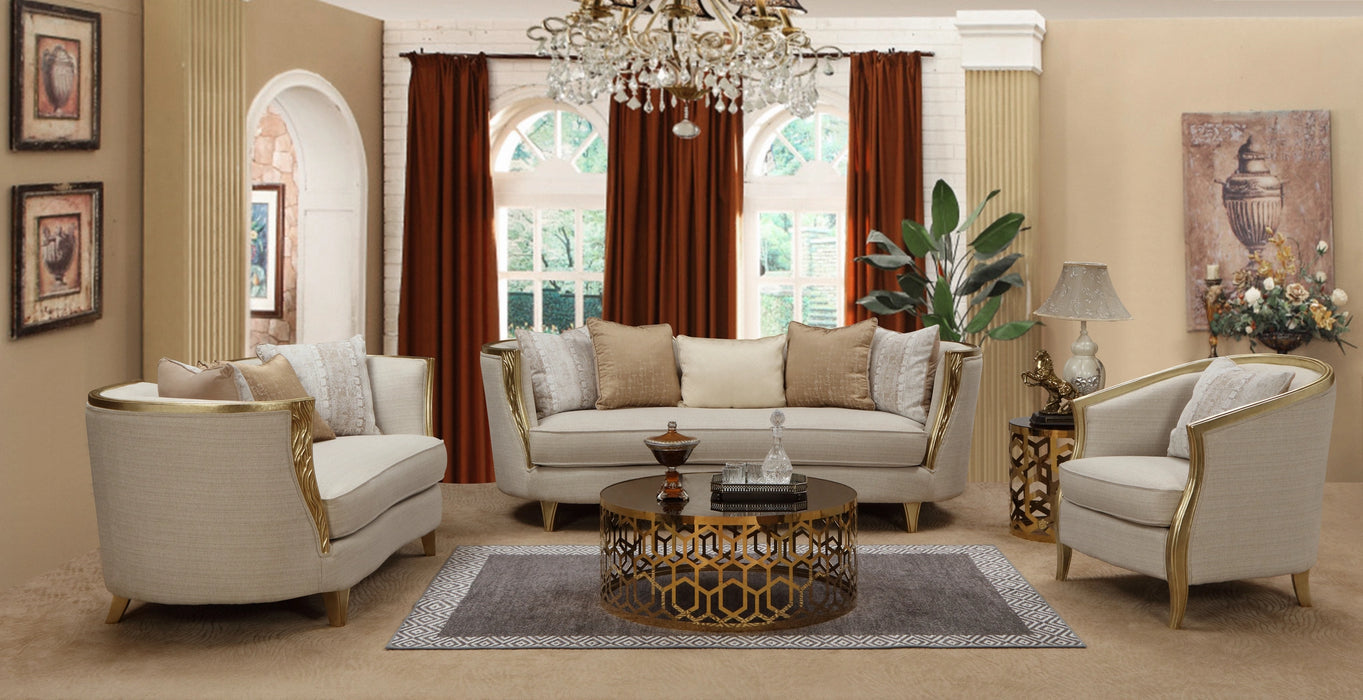 Cora Modern Style Beige Loveseat in Gold finish
