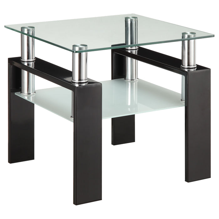 Dyer Square Glass Top End Table With Shelf White