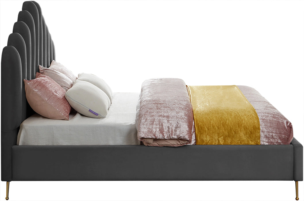 Lily Grey Velvet King Bed