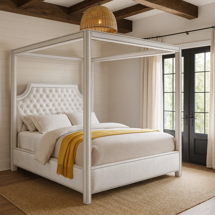 Rowan White Velvet Queen Bed (3 Boxes)