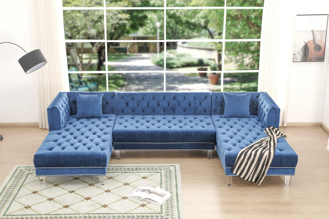 Salma Modern Style Blue Sectional with Acrylic legs