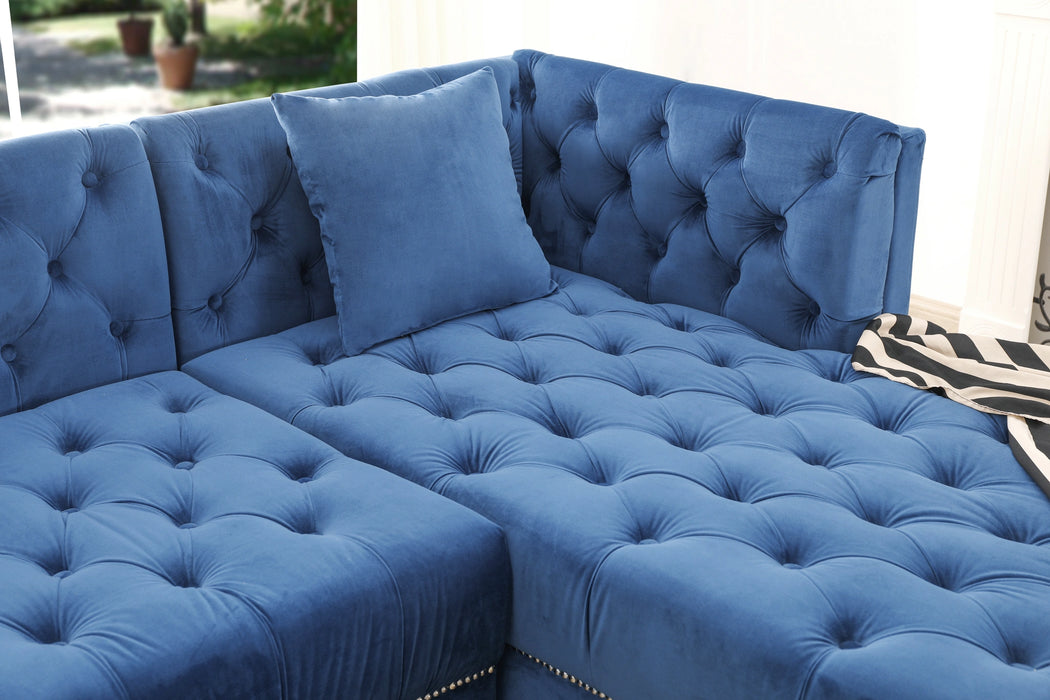 Salma Modern Style Blue Sectional with Acrylic legs
