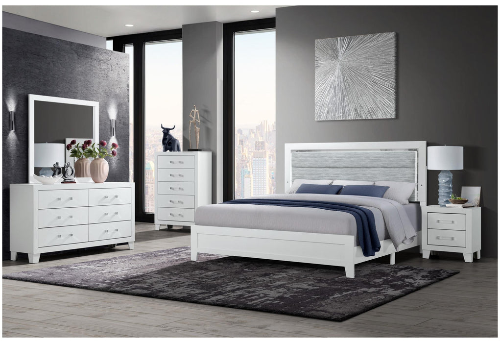 LUCCIA WHITE KING BED GROUP WITH LED
