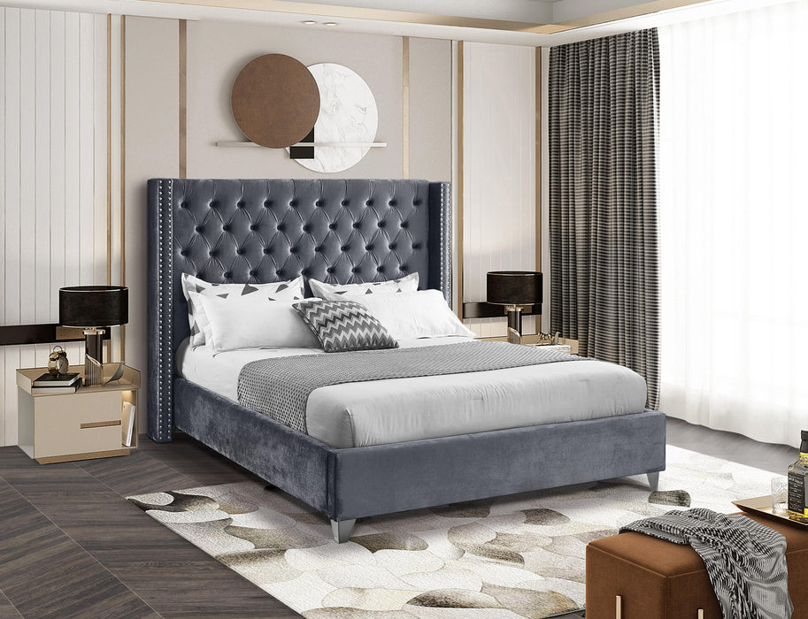 Aiden Grey Velvet King Bed