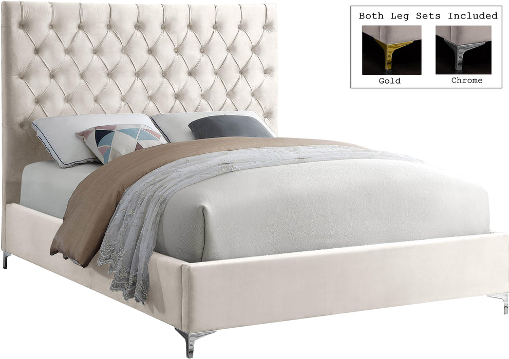 Cruz Cream Velvet Queen Bed