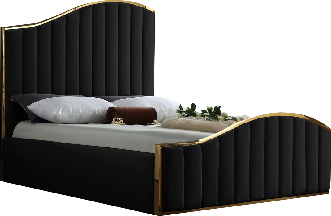 Jolie Black Velvet Queen Bed (3 Boxes)