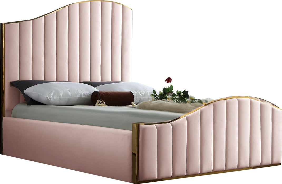 Jolie Pink Velvet Queen Bed (3 Boxes)