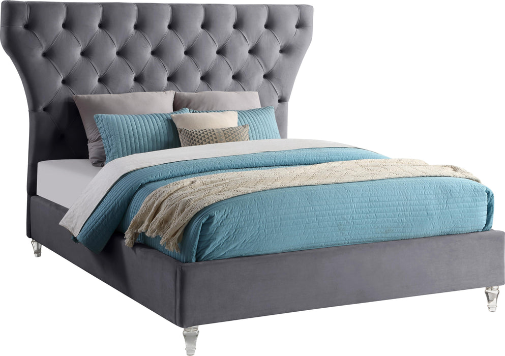 Kira Grey Velvet Queen Bed