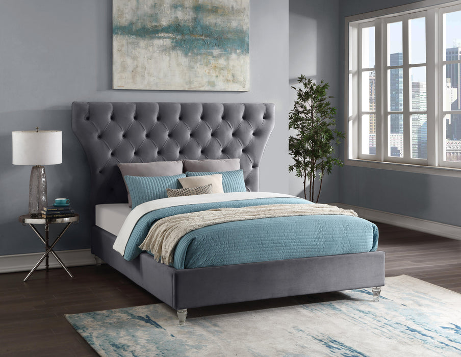 Kira Grey Velvet Queen Bed