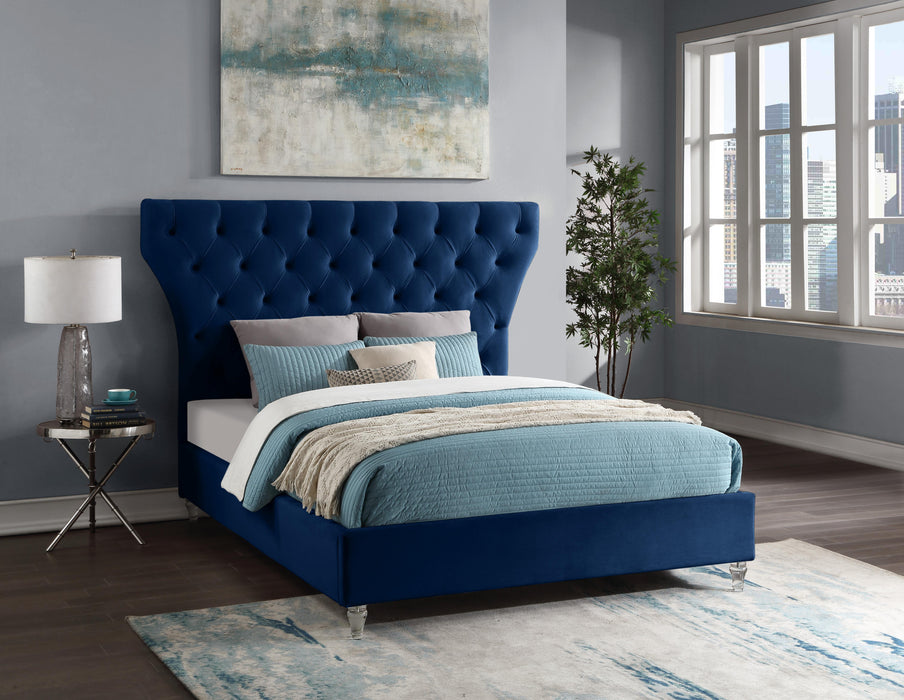 Kira Navy Velvet Queen Bed