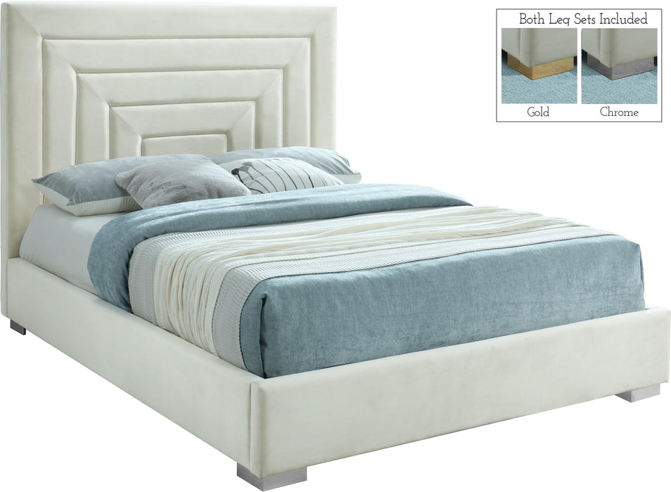 Nora Cream Velvet Queen Bed