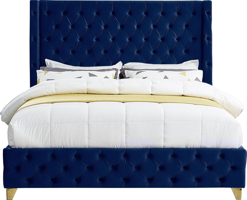 Savan Navy Velvet King Bed