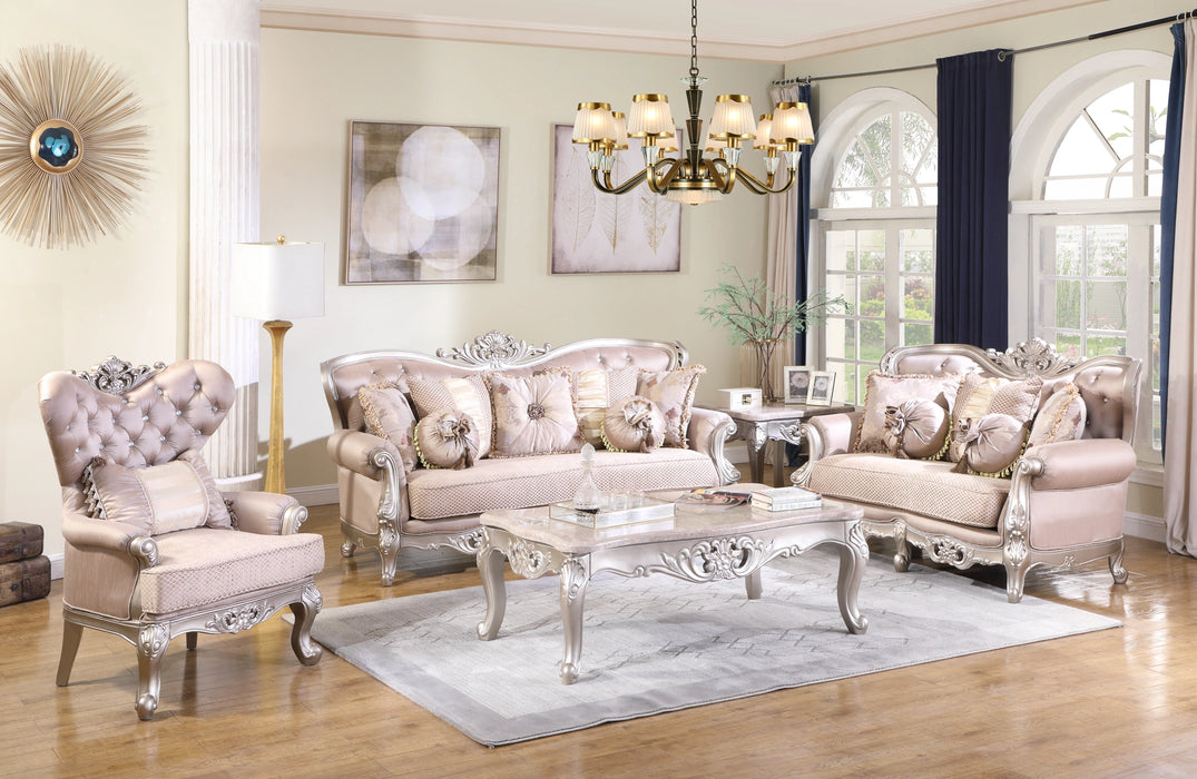 Daisy Traditional Style Sofa in Pearl finish Wood