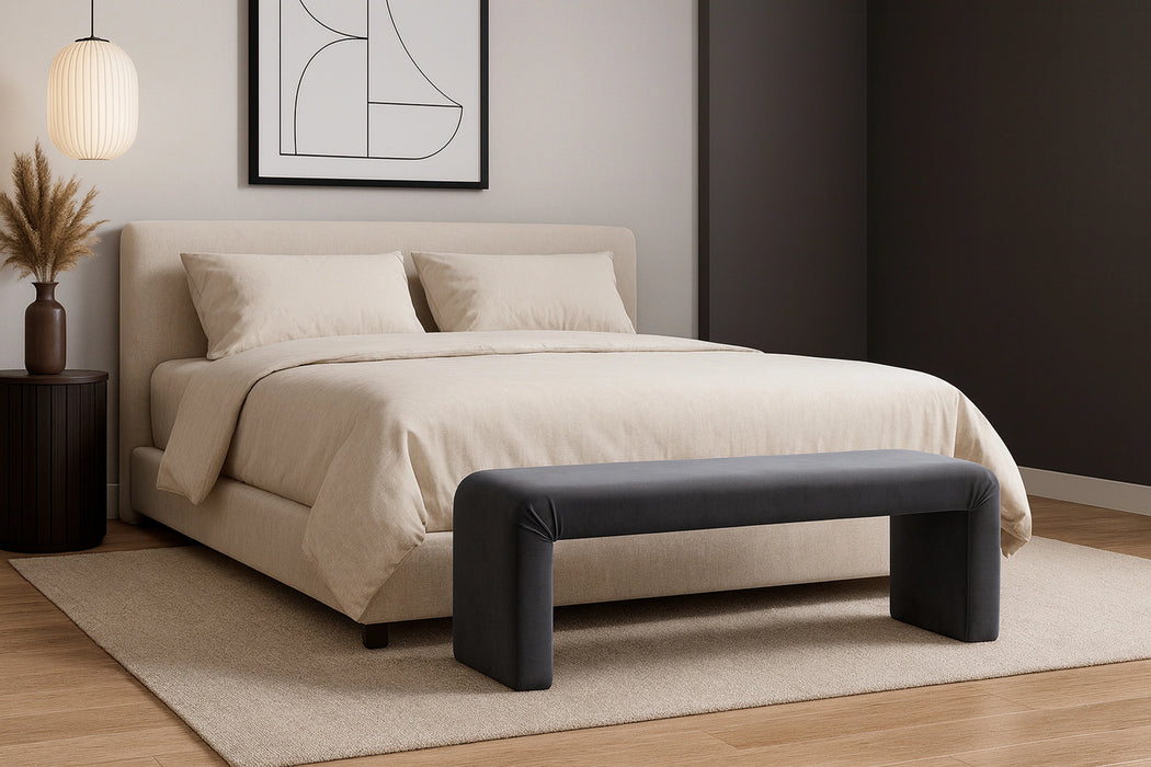 Minimalist Grey Velvet Bench