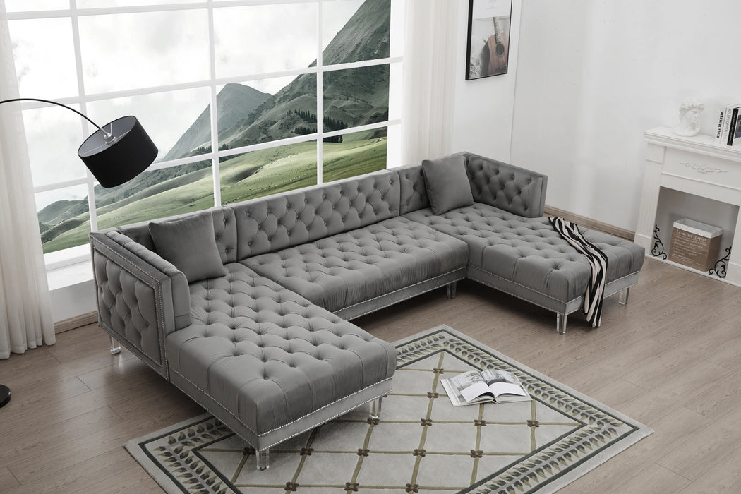 Salma Modern Style Gray Sectional with Acrylic legs