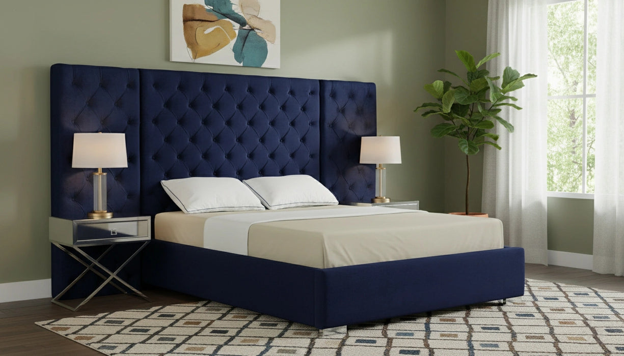 Grande Navy Velvet King Bed (3 Boxes)