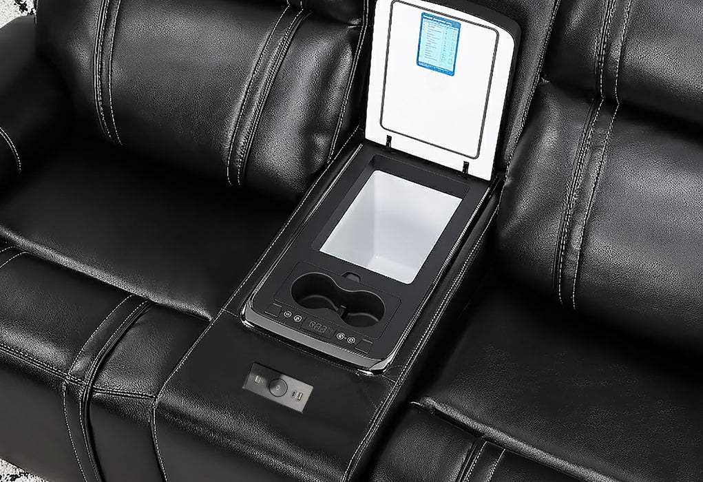 U8880 BLACK LEATHER PWR REC SOFA/PWR CONSOLE REC LOVESEAT/PWR RECLINER
