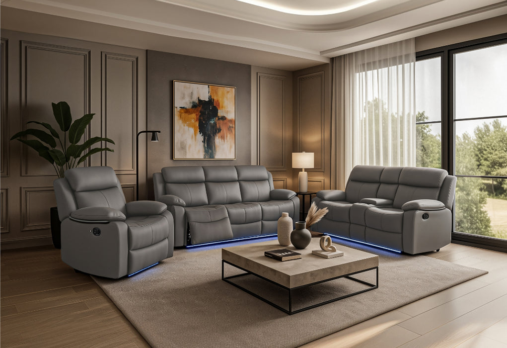 U6026 GREY 46A PU RECLINING SOFA/CONSOLE RECLINING LOVESEAT