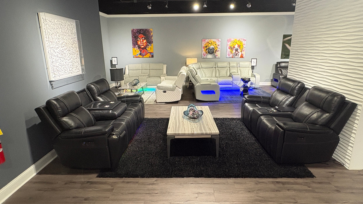 U8881/U8880 BLACK LEATHER PWR REC SOFA/PWR CON REC LOVESEAT/PWR REC