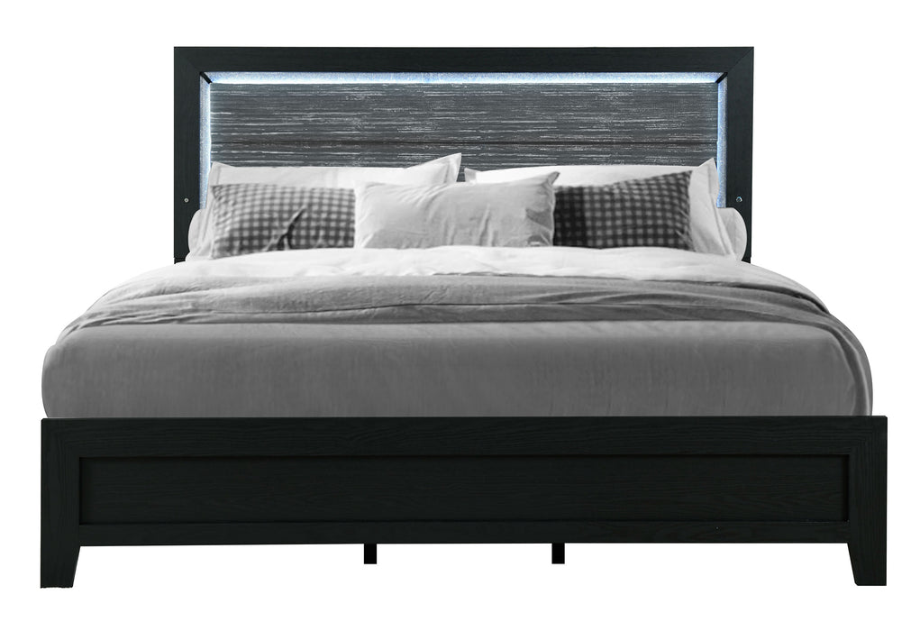 REID BLACK KING BED GROUP WITH LED