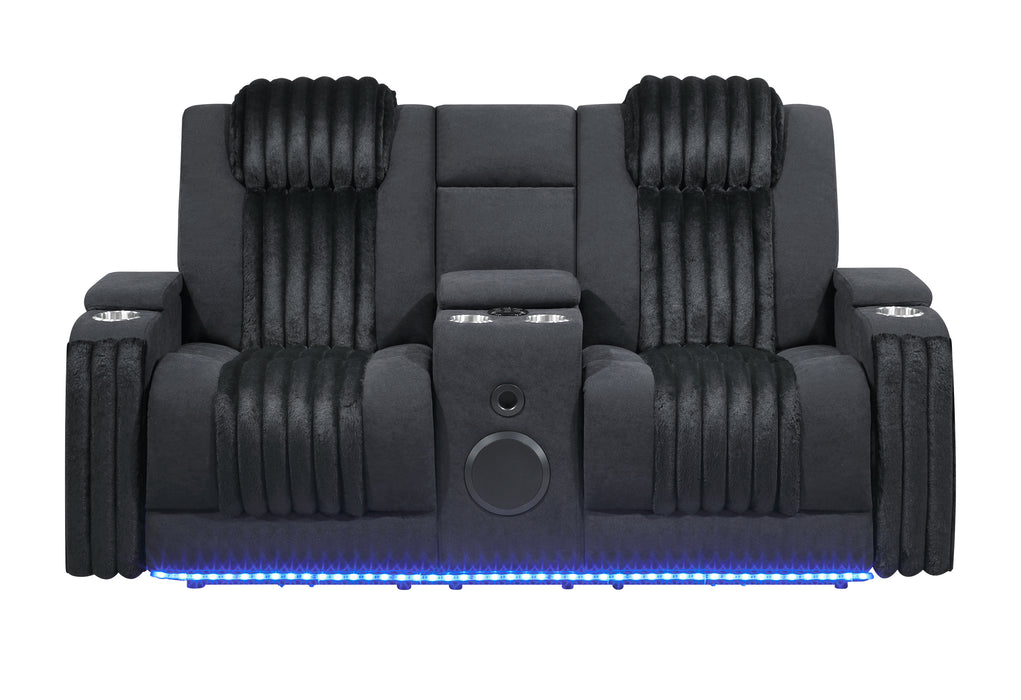 U8000 BLACK PWR CONSOLE REC LOVESEAT W/PHR, LED AND SPEAKER