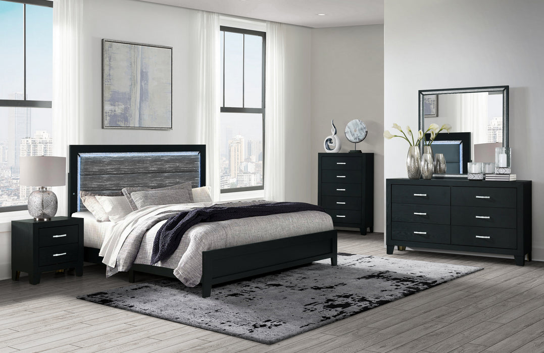REID BLACK KING BED GROUP WITH LED