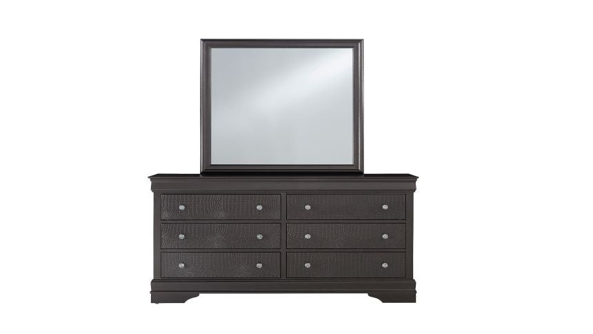 POMPEI METALLIC GREY QUEEN BED, DRESSER, MIRROR AND 2 NIGHTSTANDS