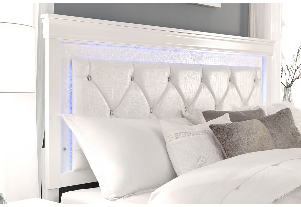 POMPEI METALLIIC WHITE KING BED WITH LED