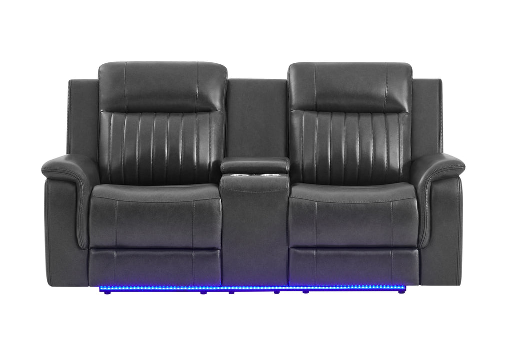 U8879 CHARCOAL PWR REC SOFA/PWR CON REC LOVESEAT/PWR REC W/LED & GL SS