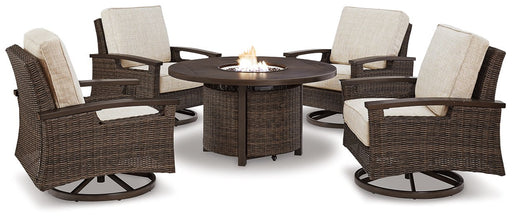 Paradise Trail Paradise Trail Fire Pit Table with 4 Nuvella Swivel Lounge Chairs image
